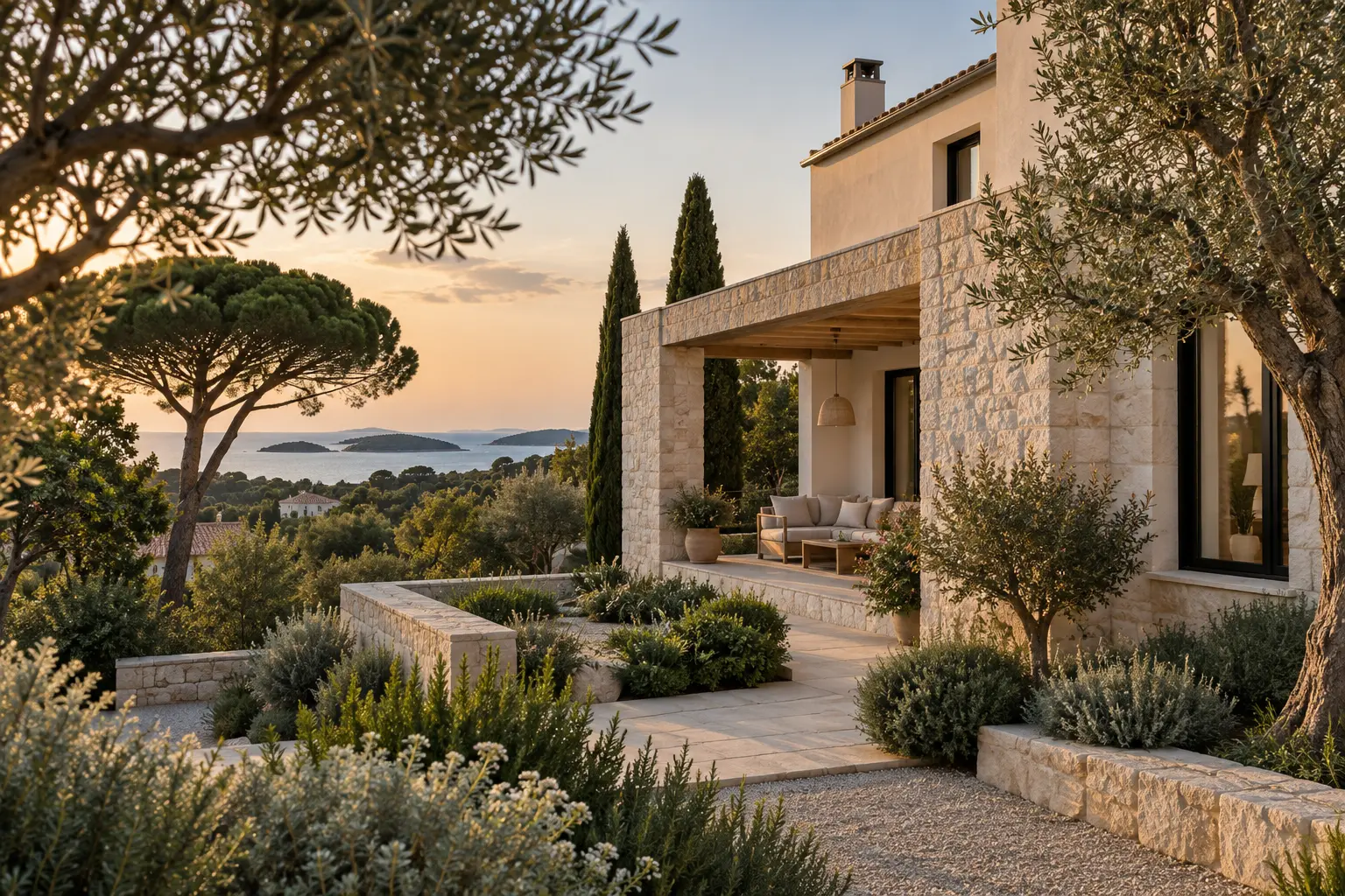 Editorial visualization of a contemporary Mediterranean residence near Fažana and Valbandon