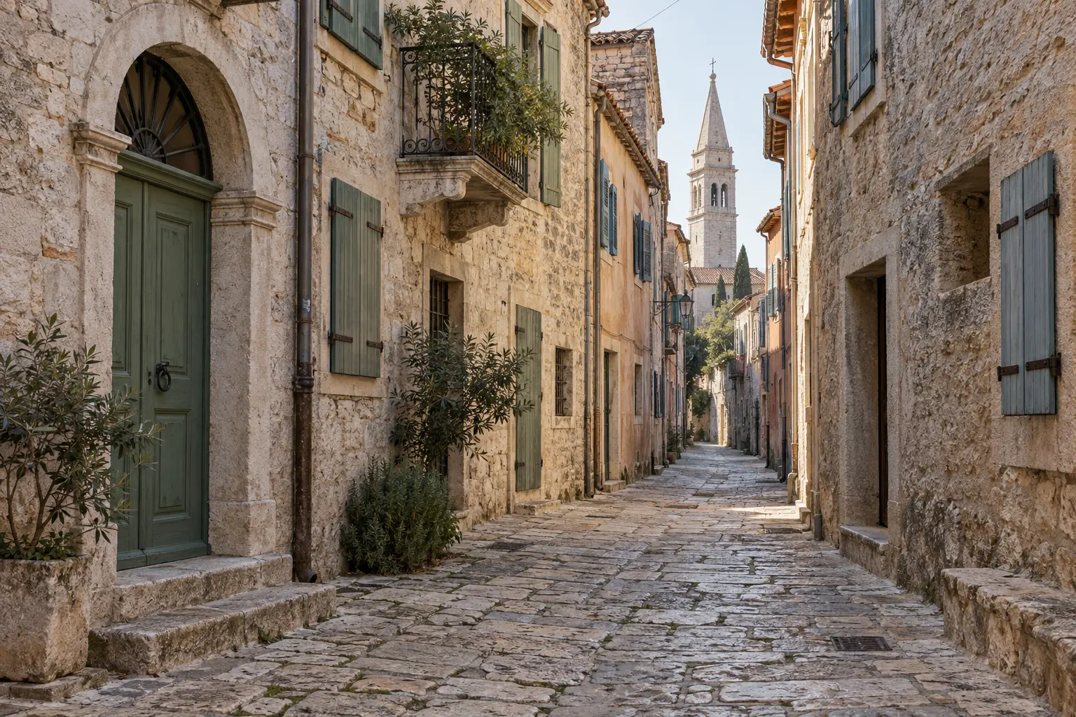 Editorial visualization of a historic stone lane in Vodnjan